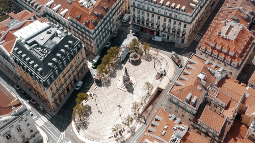Aerial view of Largo Camões, Lisbon, Portugal, where the BSL Summer School will take place! Real-world insights into sports law, football management & media.